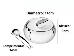 Açucareiro Farinheiro Aço Inox C/ Colher Reforçada Original