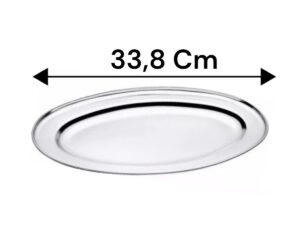 Kit Com 6 Bandeja Travessas Oval Rasa Inox Média 33,8 cm Bar